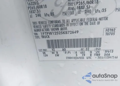 2005 Ford F-150 Lariat/Xlt from USA, damaged, VIN 1FTPW12525KB72649